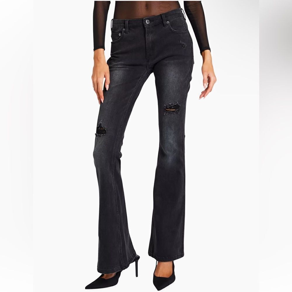 NWT SER.O.YA Demi flare jeans mid rise denim black some stretch Sz 26